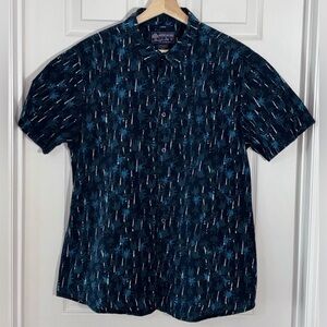 American Rag Large Navy Tropical Hawaiian Print Shirt Skater Beachcore Vacation